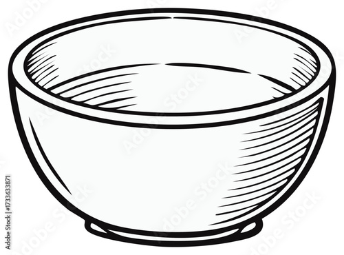Empty bowl line art illustration, Kitchen tableware object, cooking, food ingredients