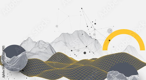 The abstract wave is made in a frame style. Template for science and technology presentation. Vector art.