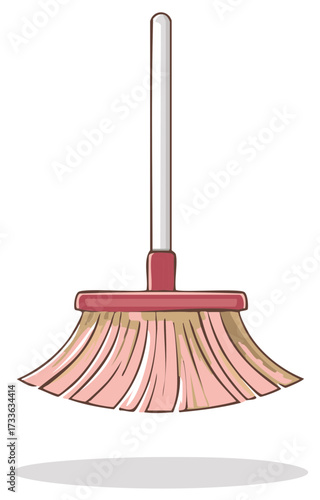 Pink Broom with Tall Handle for Sweeping Dust Cleaning Services Domestic Household Chore Maid Work