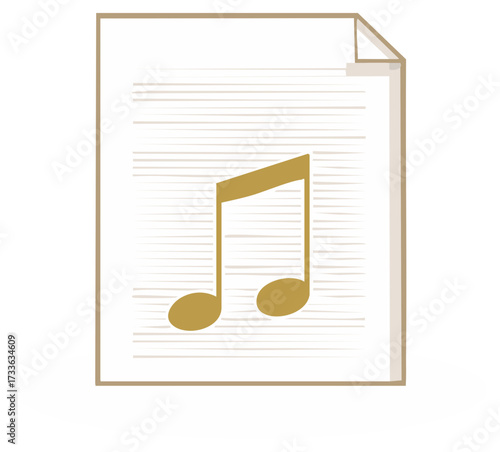 Sheet Music Icon with Golden Eighth Notes Lined Paper Vector Graphic