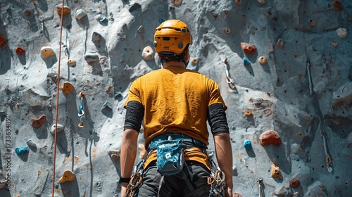 Climber facing rock wall (2)
