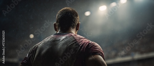 Athlete's back, spotlights, stadium