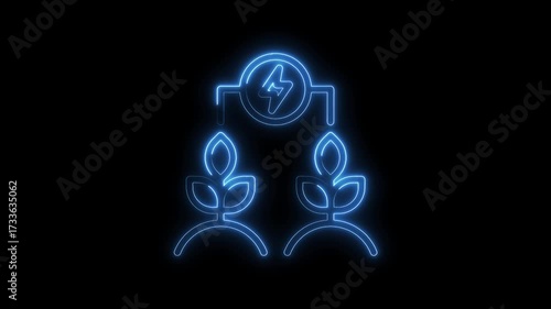 Neon style growing energy plants animation representing green energy sources and sustainability concepts