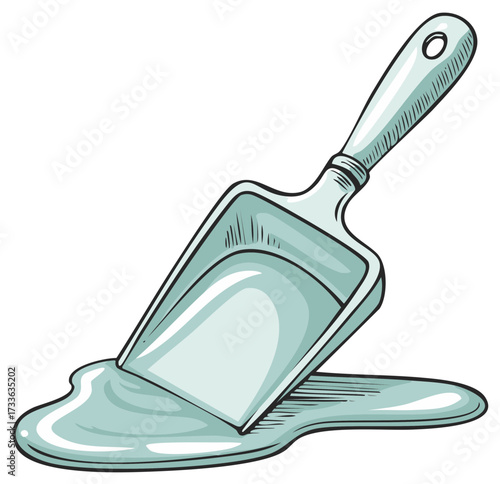 Scoop with spilled liquid against a white background