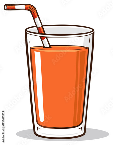 Tall glass of orange juice with striped straw refreshing beverage