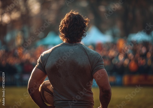 Rugby player, back view, crowd (1)