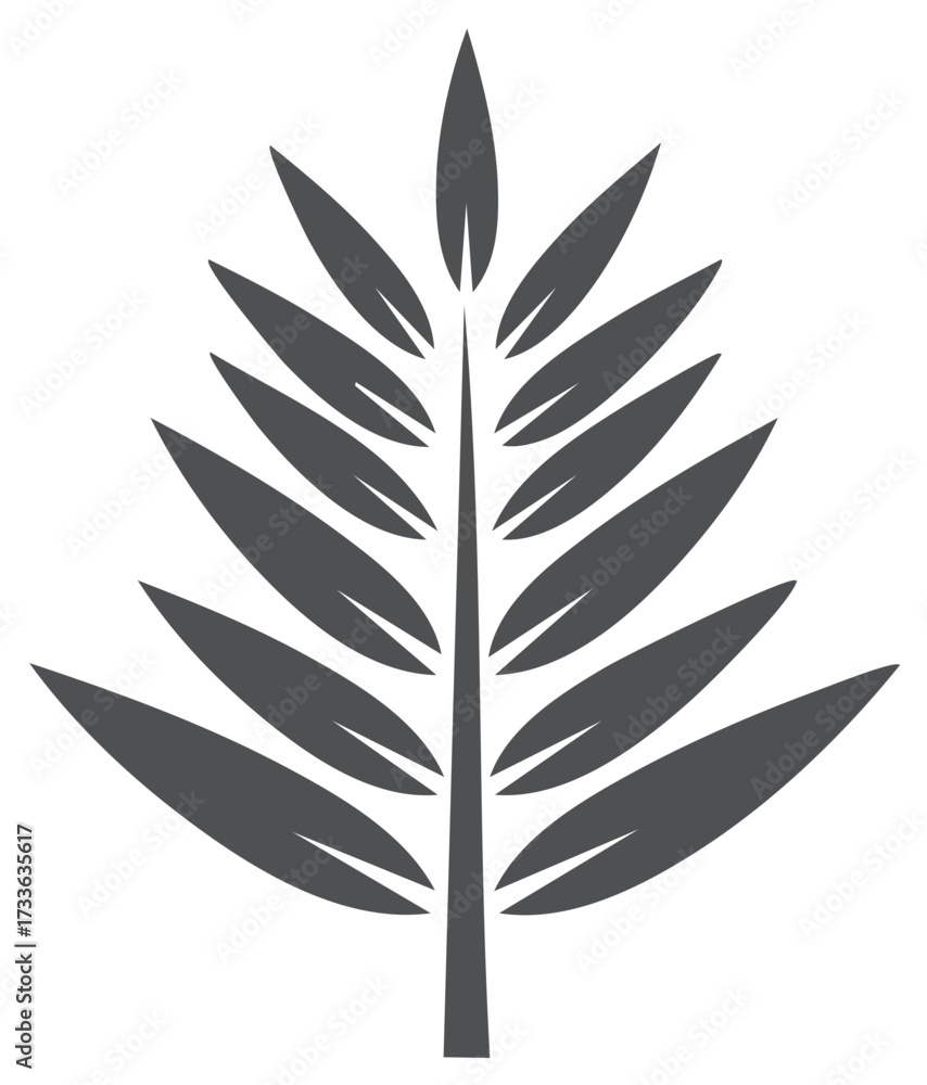 Leafy Frond Silhouette Gray Scale Design Element Plant Branch Nature Minimalist