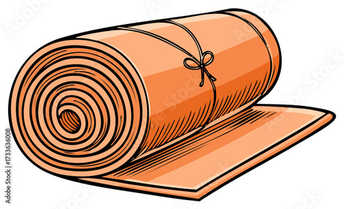 Rolled yoga mat illustration design drawing with string tie in orange color