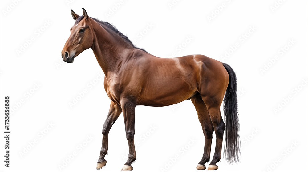 Fototapeta premium Bay Horse standing isolated on white background isolated on white background