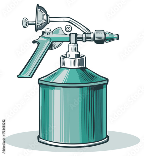 Vintage Teal Sprayer Tool Illustration