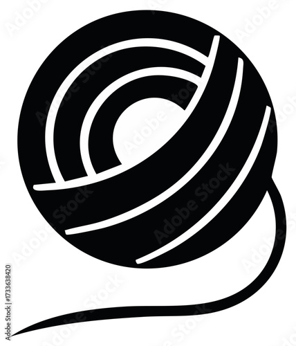Ball of Yarn Silhouette: Craft Project Icon, Wool Thread Spool Design Element