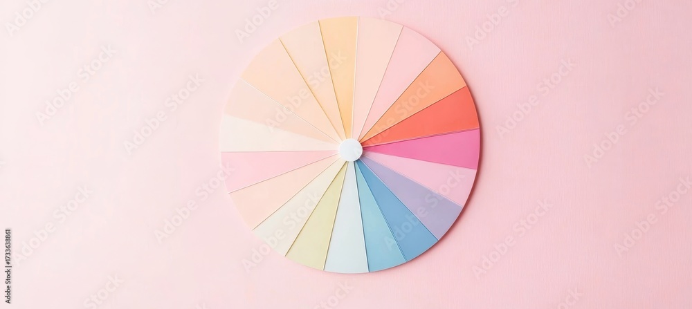 Obraz premium Pastel Color Wheel on Soft Pink Background Beautiful Swatches for Creative Design Inspirations