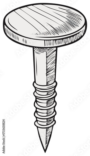 Hand drawn vintage metal tack or rivet illustration with flat head
