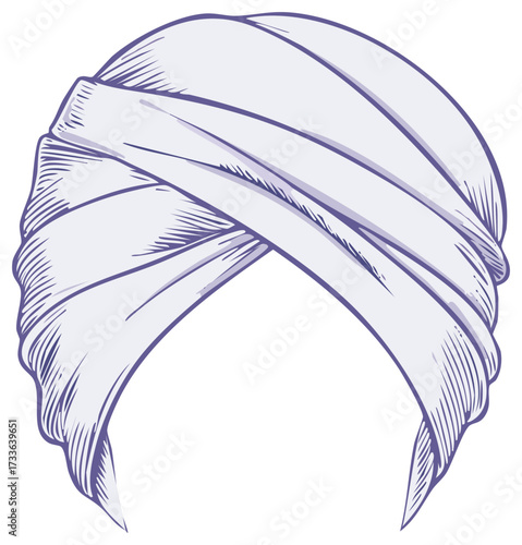 Stylized Illustration of a Wrapped Turban Headwear with Purple Outline