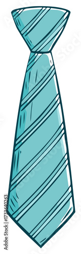 Simple blue striped necktie cartoon illustration for formal and business fashion accessory concepts