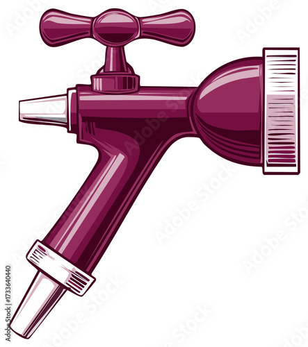 Purple colored vintage style tap for liquid dispensing illustration