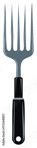 Illustration of a pitchfork with a black handle for agricultural or gardening use