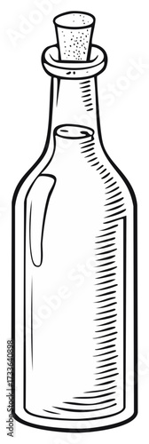 Classic glass bottle with cork stopper engraved line art illustration