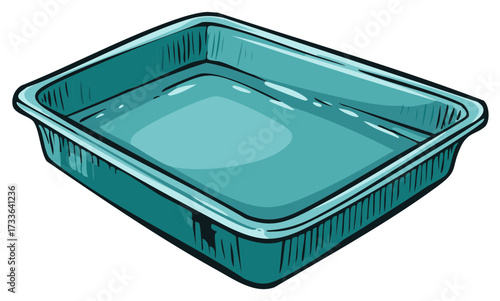 Empty Teal Rectangular Plastic Food Tray with Reflective Surface