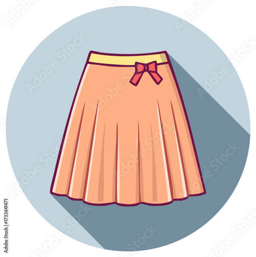 Illustration of a peach skirt with bow in a blue circle