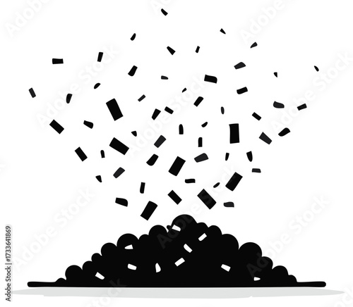 Falling black confetti creating a pile simple graphic illustration