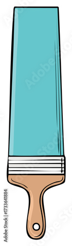 Single Flat Head Paintbrush with Bright Turquoise Paint