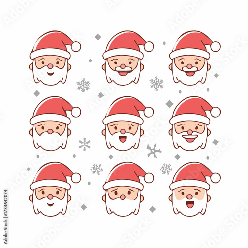 Santa Claus facial expression collection for festive holiday seasons