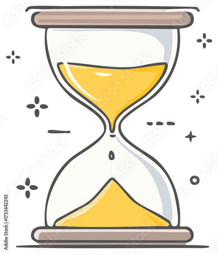 Cartoon hourglass with flowing yellow sand timer illustration