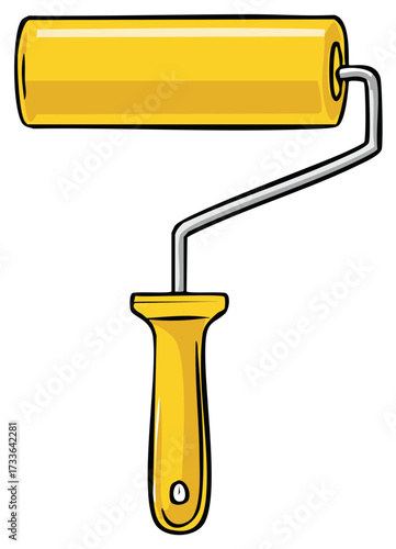 Yellow Paint Roller Tool. Construction and Repair Instrument for Wall Decoration and Painting