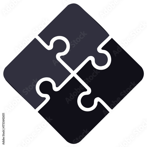 Four puzzle pieces interconnected forming a complete concept with rounded corners illustration.