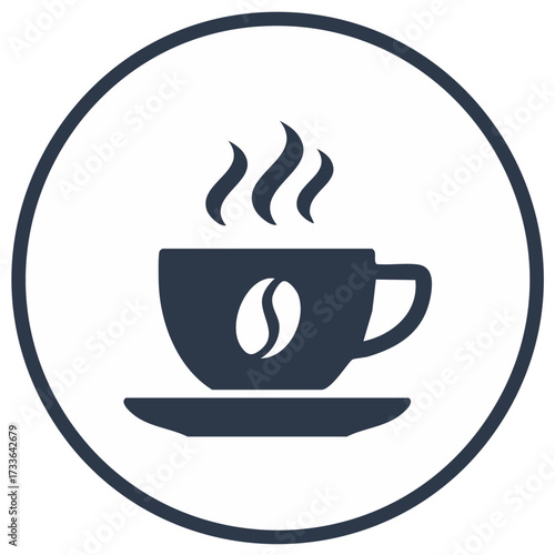 Hot coffee cup with steam and bean logo vector icon in circle