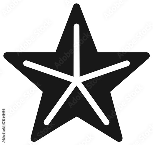A stylized five pointed star symbol in black and white