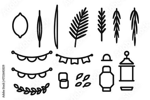 Modular vector icons for Sukkot decorations and symbols  