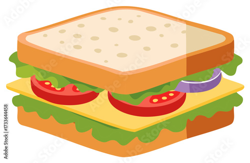 Isometric Sandwich with Tomato Cheese Onion and Lettuce Appetizing Graphic Vector