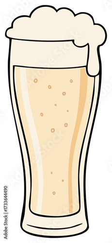 Refreshing Wheat Beer with Creamy Foam Overflowing Tall Glass Illustration