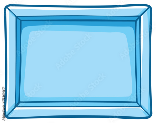 Hand drawn cartoon illustration of a blue glass tray or container