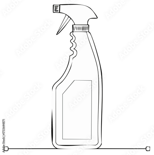 Cleanliness Spray Bottle Line Art Drawing With Label Area