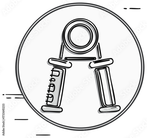Hand gripper exerciser line art icon for grip strength training and fitness concepts