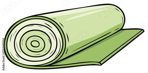 Rolled up green yoga mat cartoon for fitness and exercise vector illustration.