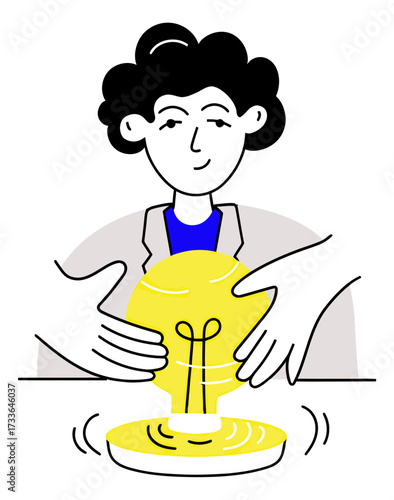 Hands carefully nurturing a glowing lightbulb idea, symbolizing innovation, creativity, and the birth of new concepts for business growth and development