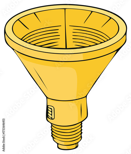 Yellow funnel with threaded base for pouring liquids or solids