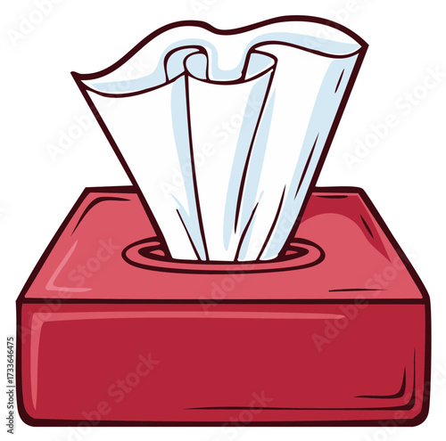 Red tissue box with white tissues for cold and allergy relief