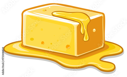 Butter cube with dripping honey cartoon style for food concepts