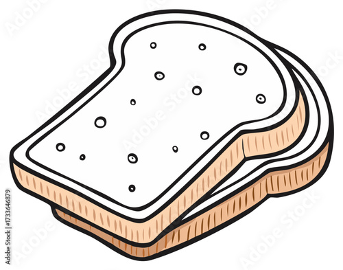 Two slices of white sandwich bread in a simple cartoon illustration style. A basic food staple for toast or a snack.