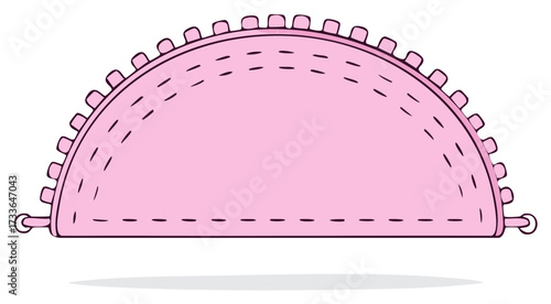 Pink Half-Circle Purse with Decorative Trim, Handbag with Zipper and Stitched Details