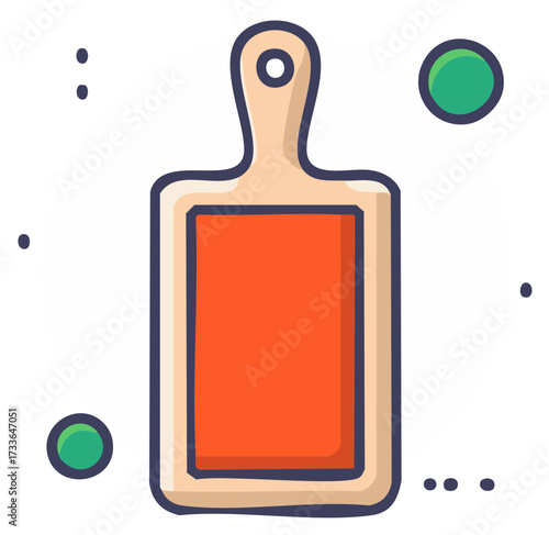 Colorful cartoon illustration of a wooden chopping board design with abstract elements