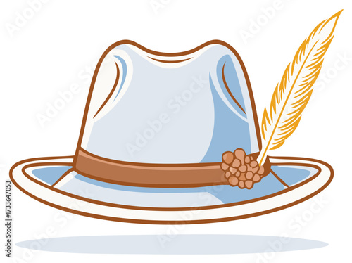 Stylized Traditional Bavarian Hat with Feather and Decorative Tassels