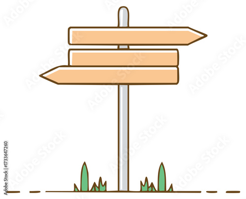 Wooden directional signpost with blank arrows pointing left and right