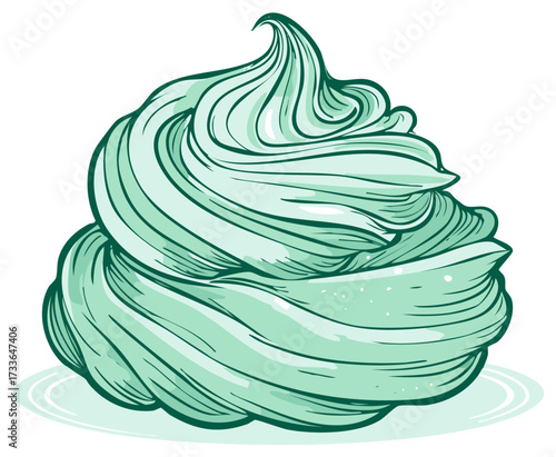 Minty Green Icing Swirls, Soft Serve Ice Cream, Creamy Dessert Topping, Sweet Treat, Confectionery