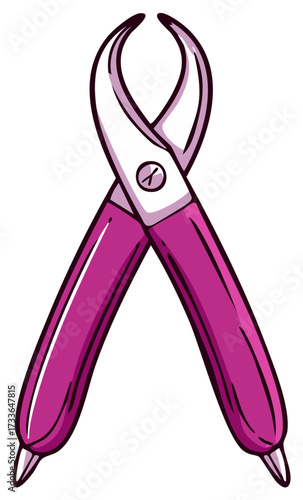 Illustration of dental extraction forceps with pink handles